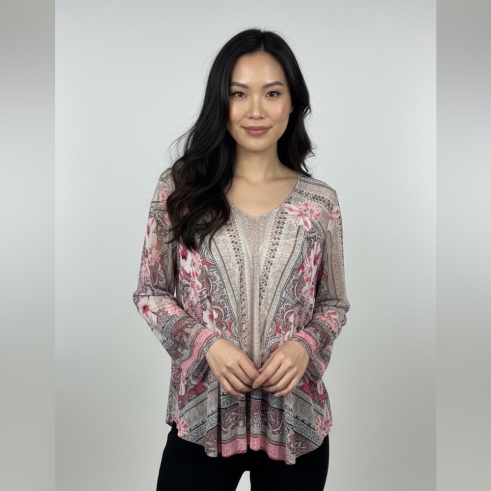 INC Printed‎ Sheer Floral Tunic Blouse